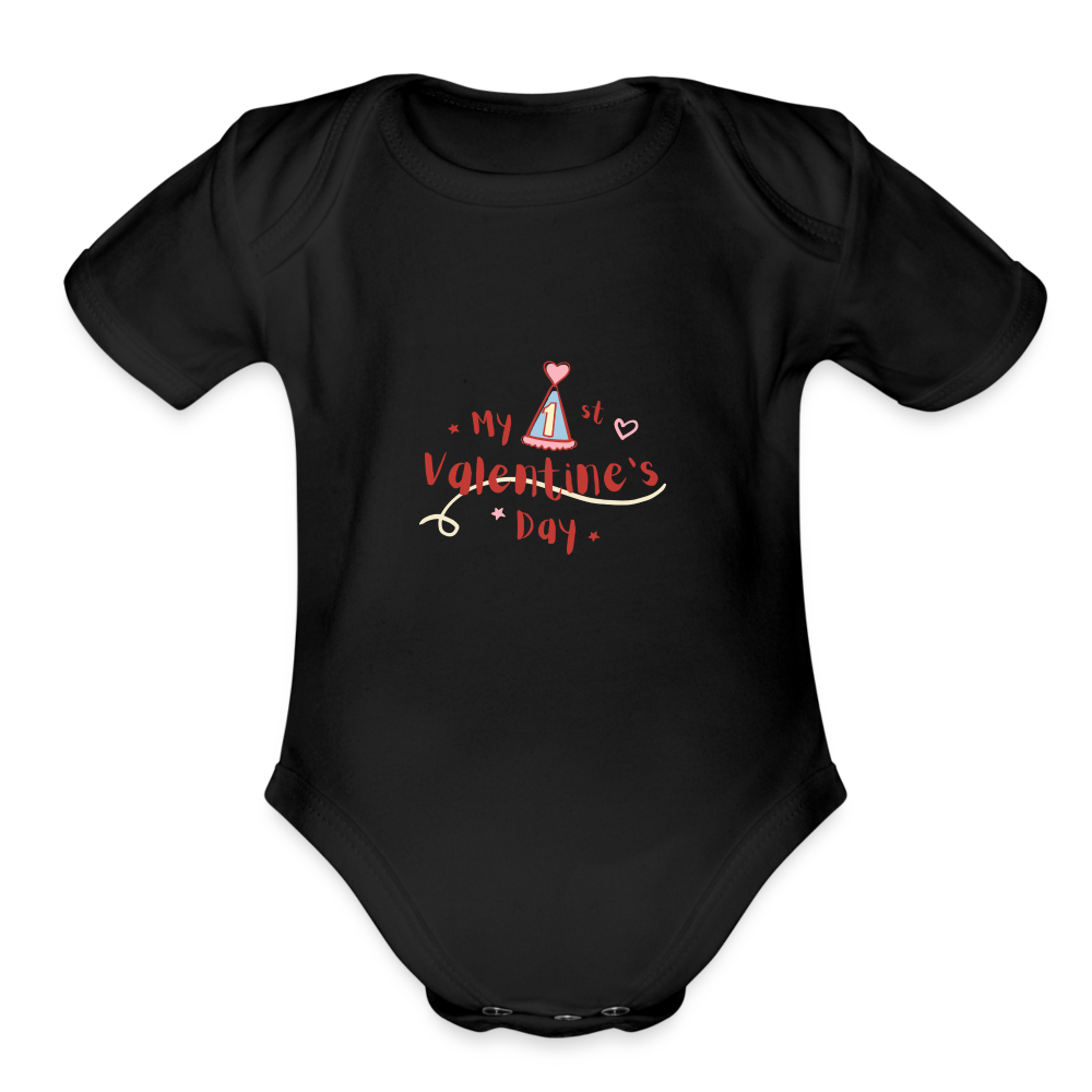 “My 1st Valentine’s Day-Organic Short Sleeve Baby Bodysuit - black