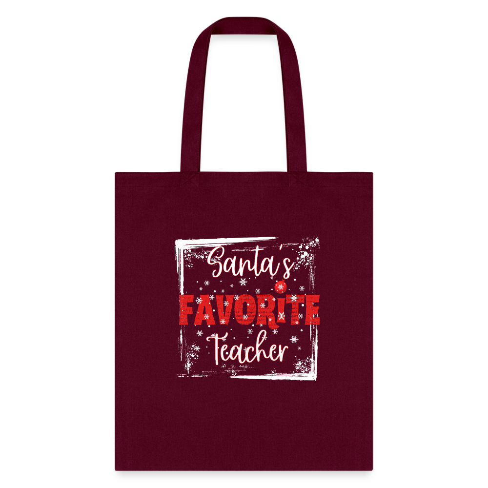 Eco-Friendly Festive Learning: 'Santa's Favorite Teacher' Reusable Tote Bag - burgundy