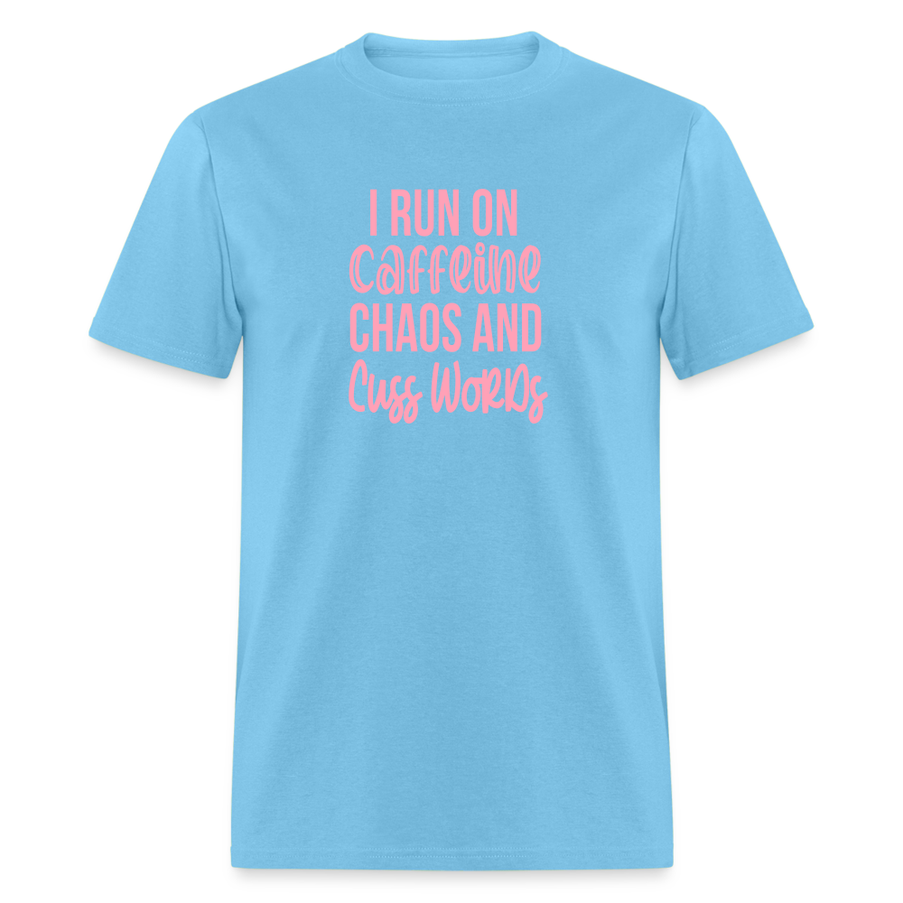 Caffeine, Chaos & Cuss Words: Bold & Cheeky Daily Grind Tee - aquatic blue